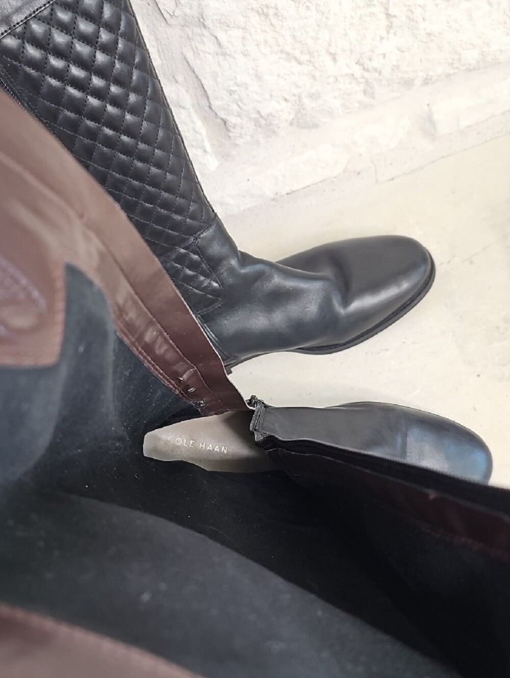 Cole Haan Solid Black Quilted Leather Rigby Riding Boots Size 7.5B - Picture 6 of 9